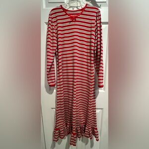 ❤️💚Red, Green & White Striped, Long Sleeve Nightgown w Ruffle Hem- Christmas